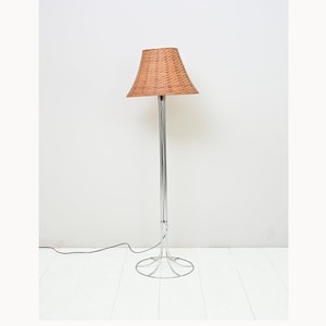 MidCentury Floor Lamp with Rattan Lampshade - Original Vintage 70s Scandinavian Nordic Design