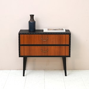 MidCentury Scandinavian Wooden Entryway Cabinet/Nightstand from the &#39;60s with Black Faux Leather - Vintage Danish Design