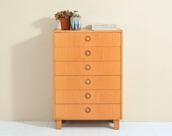 MidCentury 1960s Scandinavian Oak Chest of Drawers, Danish Nordic Style Home Interior Midcentury Modern