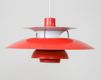 MidCentury Vintage PH5 Red Pendant Lamp by Louis Poulsen, Home Design Decor