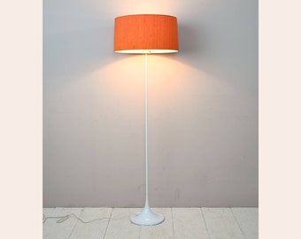 Original Vintage 1960s Scandinavian Floor Lamp with Fabric Shade - MidCentury Orange Retro Lighting