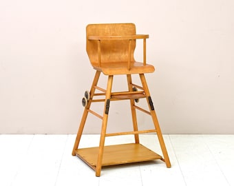 Vintage Scandinavian Wooden Highchair with Wheels - Retro Baby Chair, Original Scandinavian Design, Home Decor