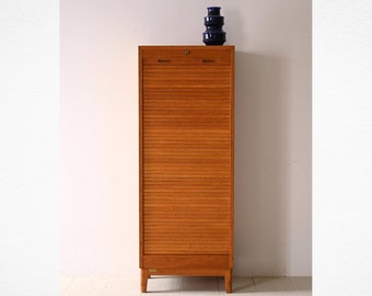 Vintage Danish Oak Roll-Top Filing Cabinet - Mid-Century Modern Storage