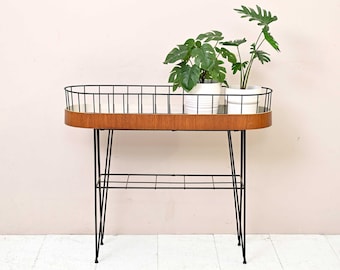 Vintage Scandinavian Teak and Metal Mid-Century Flowerpot Stand - Danish Original Vintage Design