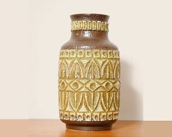 Handmade Vintage Terracotta Vase &#39;W.Germany,&#39; Scandinavian Danish Style, Green and Brown
