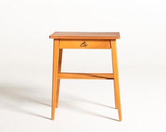 Vintage Scandinavian Birch Nightstand, Mid Century Bedside Table, 1950s Swedish Bedside Cabinet, Slatted Lower Shelf
