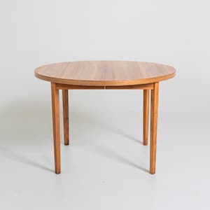 Vintage Swedish Walnut Extendable Dining Table, 1960s Scandinavian Round Dining Table with Two Extension Leaves