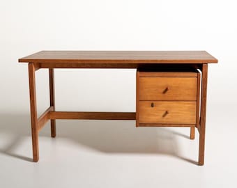 Biurko Hans J. Wegner GE-125 dla GETAMA, zabytkowe biurko z dębu duńskiego, biurko w stylu Mid Century Modern, lata 60. XX wieku, oryginalna marka