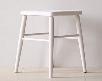 Vintage Danish Style White Wooden Stool - Scandinavian Home Decor