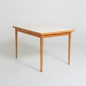 Vintage Swedish Perstorp Laminate Dining Table, 1950s 1960s Beech Kitchen Table, Extendable Scandinavian Modern Table