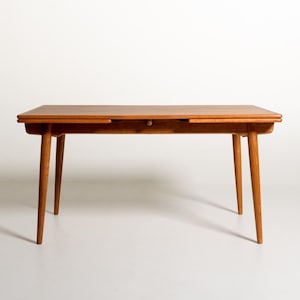 Vintage Hans J. Wegner AT-312 Esstisch für Andreas Tuck, dänischer Teak- und Eichenholztisch aus den 1950er Jahren, ausziehbar