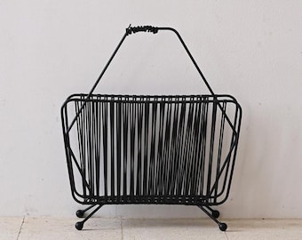 Vintage 1960s Metal Magazine Rack - Retro Scandinavian Home Decor