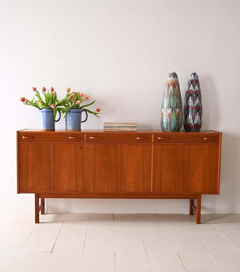 Vintage Scandinavian Teak Sideboard with Doors and Drawers image 1