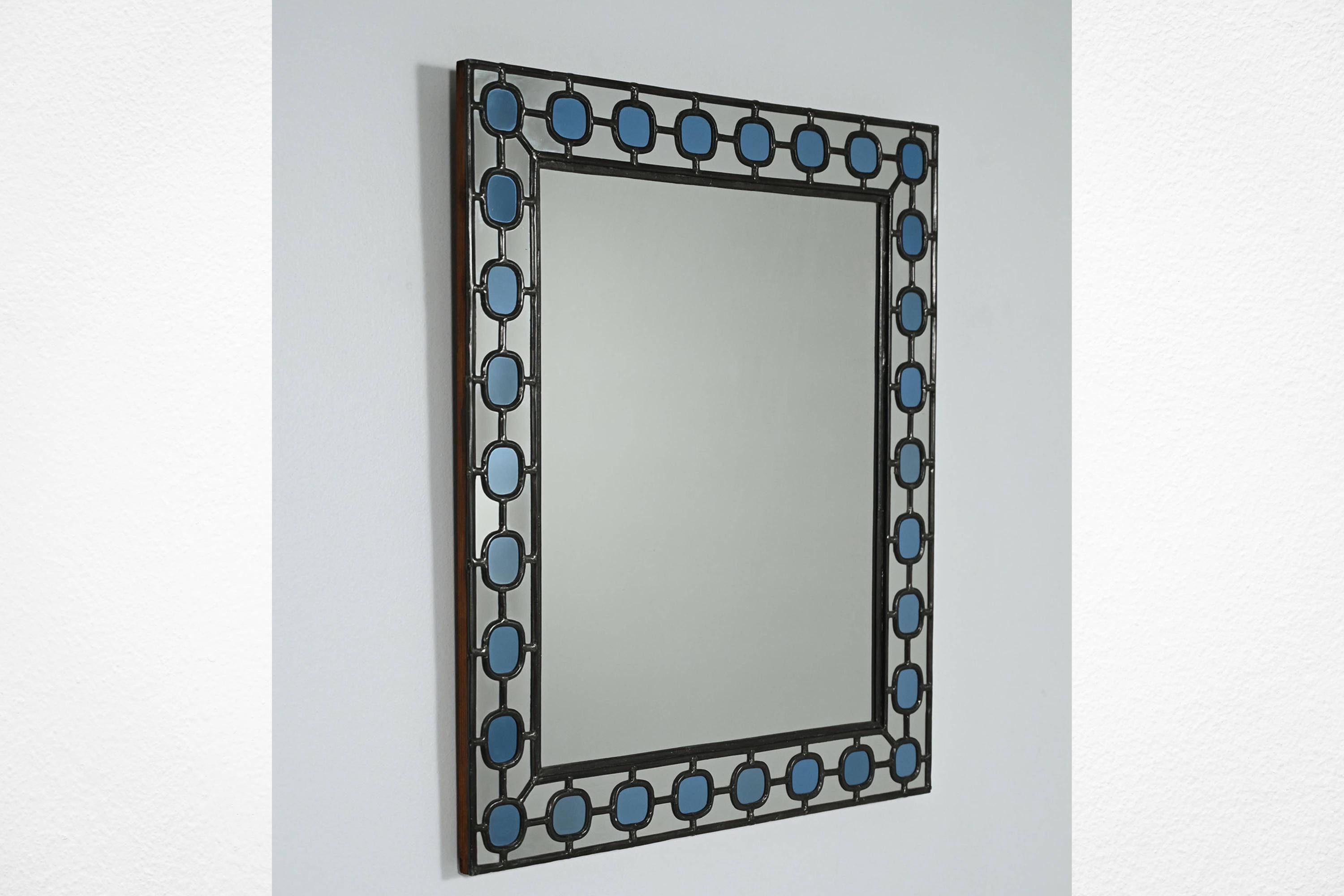 Swedish Leaded-glass Mirror With Light Blue Inserts – 1940s/50s