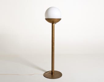 Vintage Italian Brass Floor Lamp with Opaline Glass Globe, Mid Century Modern Lighting, 1960s Italian Design