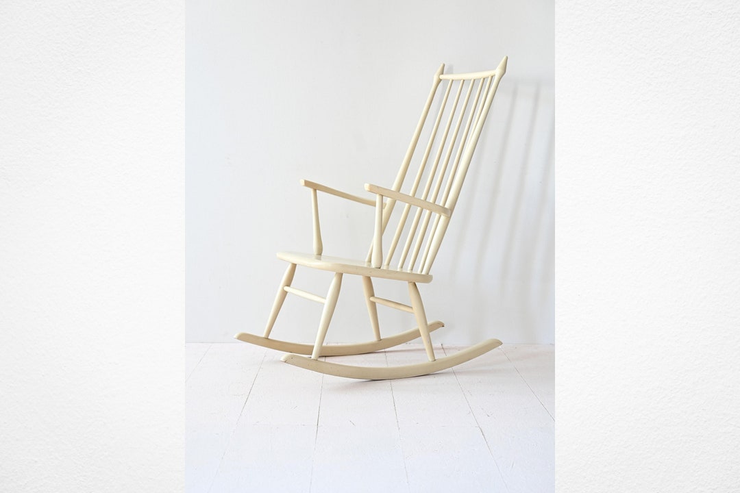 White Scandinavian Shabby Chic Rocking Chair – Vintage Wooden Nordic ...