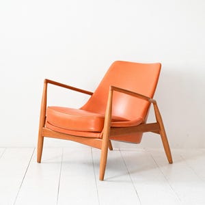 Lounge Chair “Salen” Ib Kofod-Larsen for OPE, 1960s Scandinavian Armchair in Oak and Orange Leather