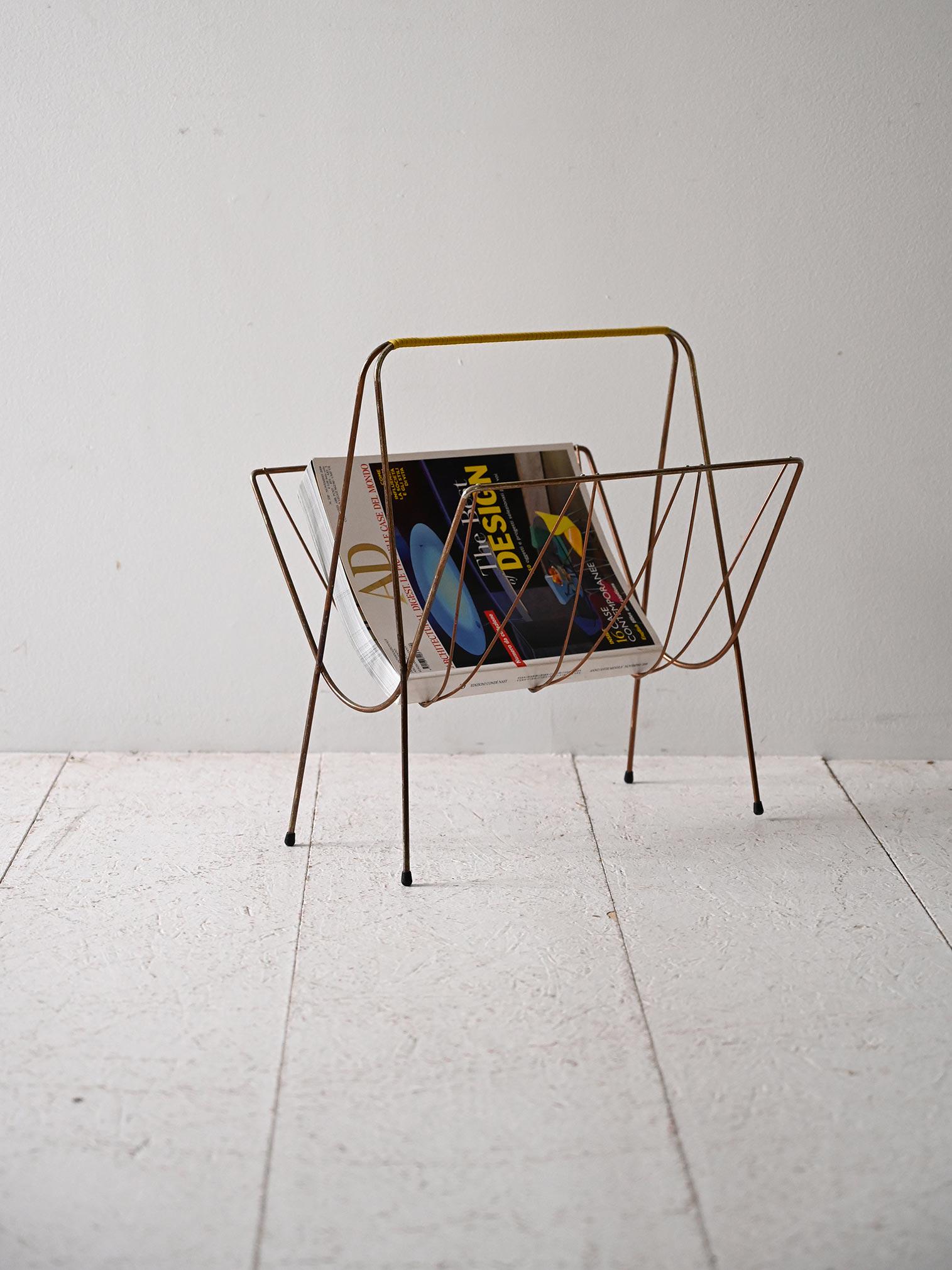 1960s Scandinavian Metal Magazine Rack with Minimalist Geometric Design