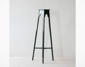 Vintage Swedish Green Wooden Pedestal Stand, Mid-Century Display Table