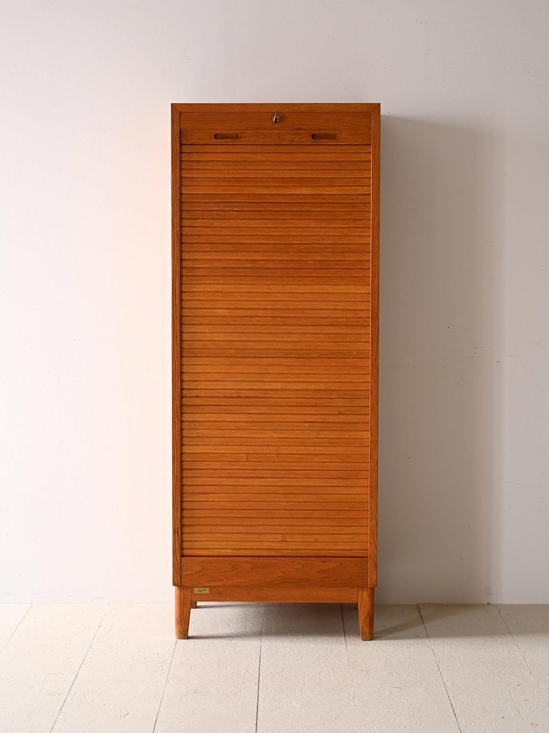 Vintage Danish Oak Roll-Top Filing Cabinet Mid-Century Modern Storage image 2