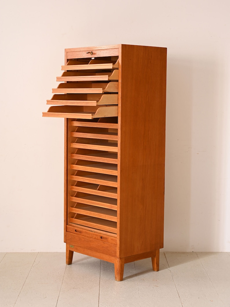 Vintage Danish Oak Roll-Top Filing Cabinet Mid-Century Modern Storage image 6