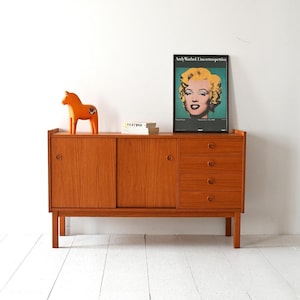 Mid-Century Scandinavian Teak Sideboard with Sliding Doors and Drawers, 1950s/60s Vintage Cabinet