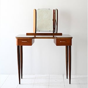Vintage Scandinavian Mid-Century Vanity Table with Mirror, 1950s Mahogany Dressing Table