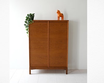 1960s Scandinavian Oak Filing Cabinet with Tambour Doors and Shelves