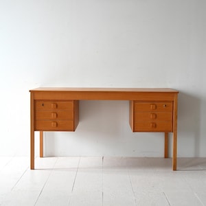 Vintage Danish Teak Desk with Floating Drawers, 1960s Scandinavian Writing Table in Light Teak
