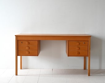 Vintage Danish Teak Desk with Floating Drawers, 1960s Scandinavian Writing Table in Light Teak