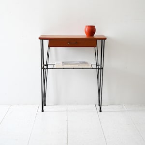 Vintage Scandinavian Teak and Iron Nightstand, 1950s/60s Mid-Century Modern Bedside Table