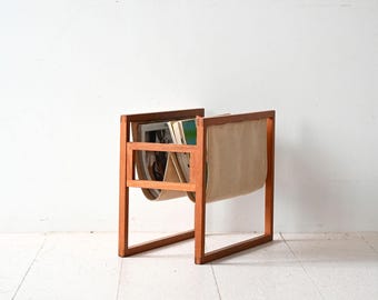Vintage Henning Wind-Hansen Magazine Rack, 1950s-60s, Teak and Fabric