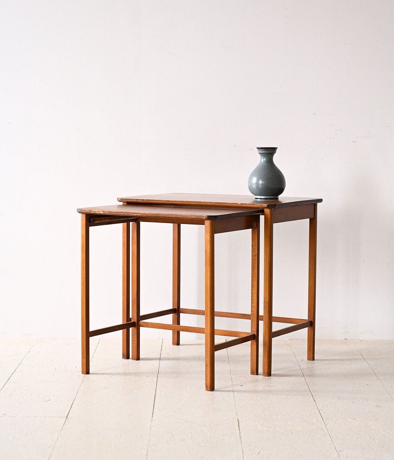 Pair of Vintage Scandinavian Nesting Tables 1960s Nordic Furniture Set image 1