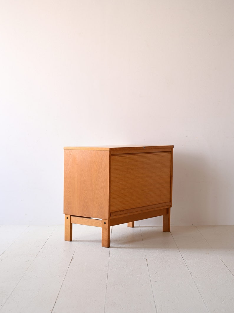 Vintage Oak Office Cabinet with Roll-Top Scandinavian 1960s Charm image 5