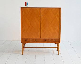 Vintage Swedish Elm & Burl Cabinet by AB Seffle Möbelfabrik, Mid Century Modern Sideboard, Scandinavian Design