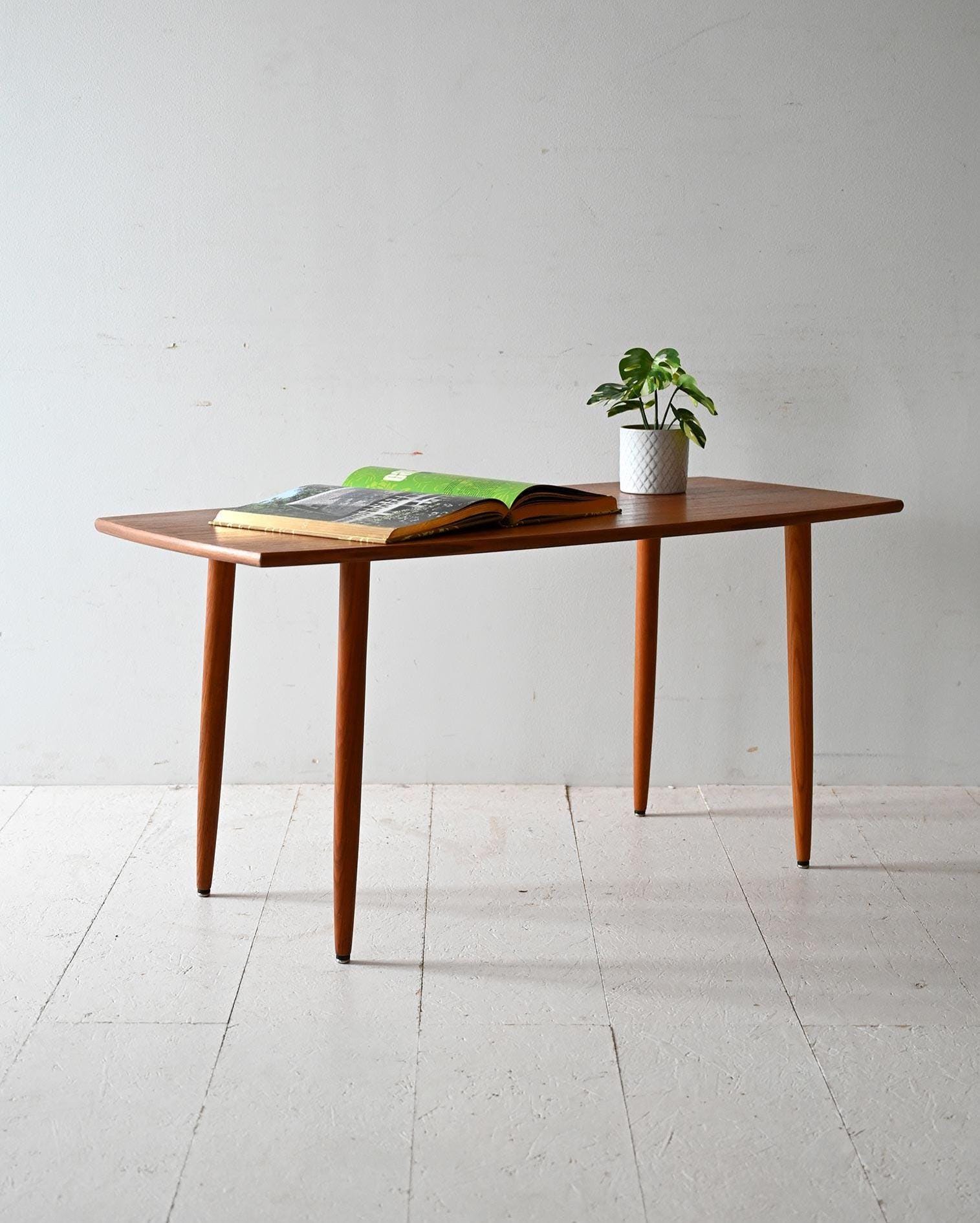 Vintage 1950s Scandinavian Teak Coffee Table With Slim Top and