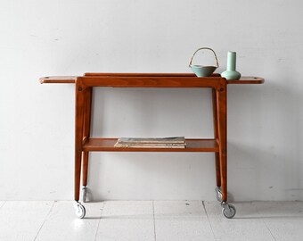 Chariot De Bar / Table D'appoint Vintage - Teck, 3 Niveaux, Style Mid-Century (années 50-70)