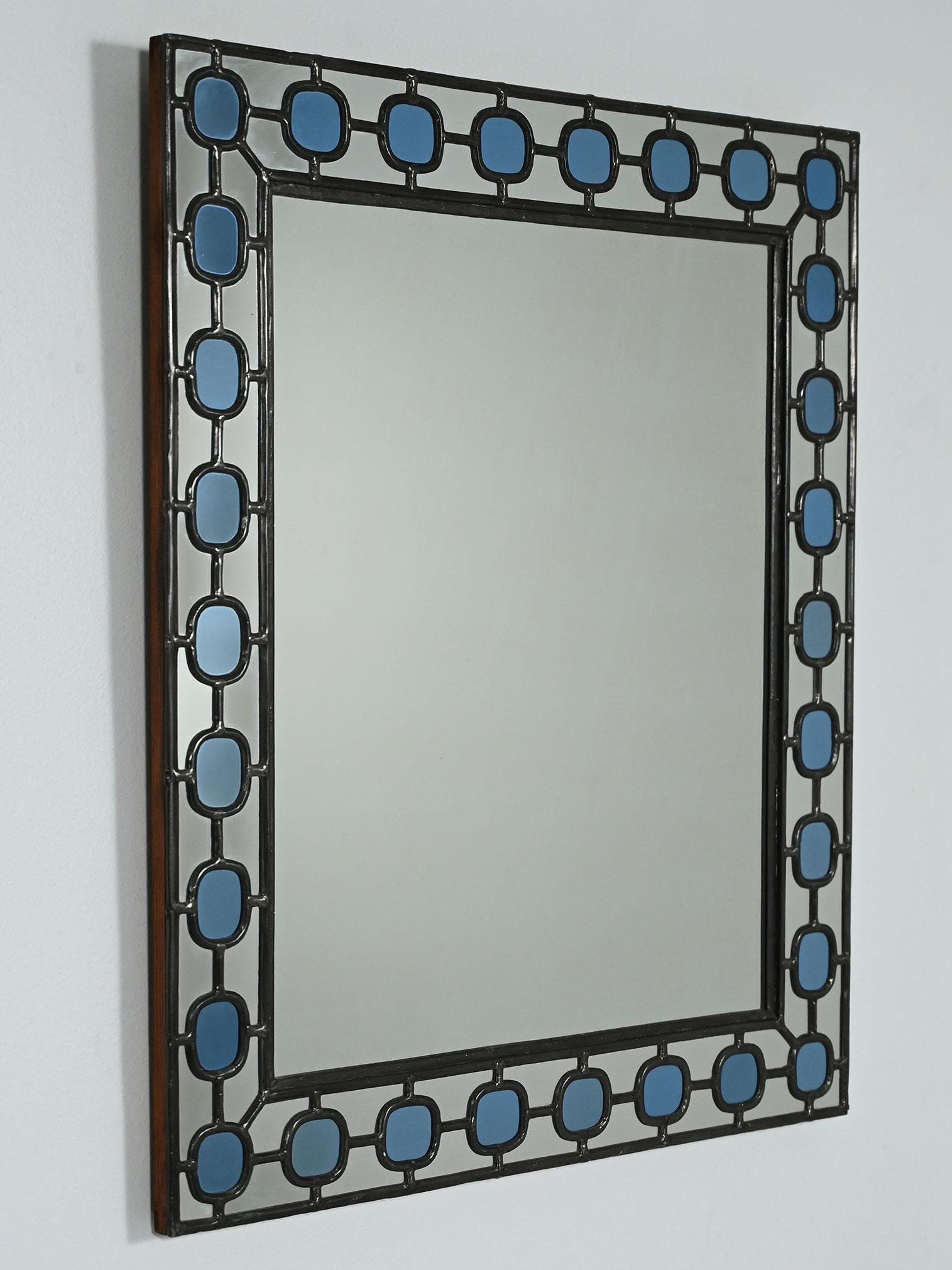 from Sweden＊Vintage mirror・* Swedish Leaded-glass Mirror With Light Blue Inserts – 1940s/50s