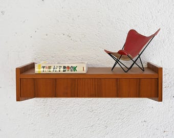 Table de chevet murale vintage scandinave en teck avec tiroir