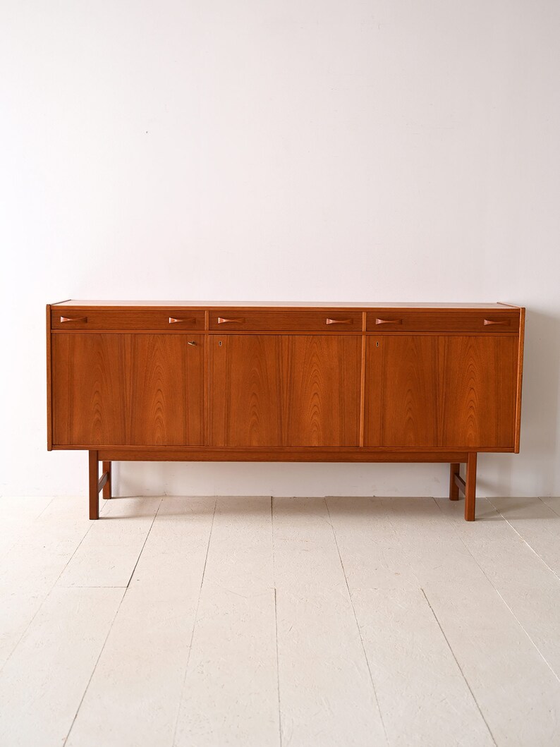 Vintage Scandinavian Teak Sideboard with Doors and Drawers image 2