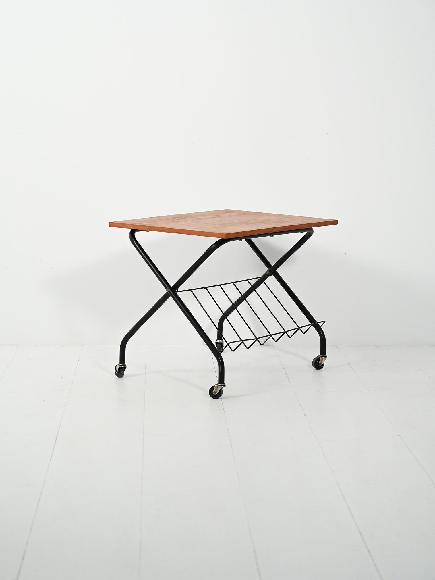 1960s–70s Scandinavian Teak Coffee Table With Magazine Rack and X