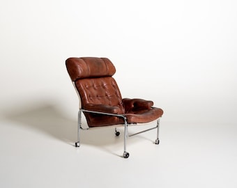 Vintage Swedish Leather & Chrome Lounge Chair, 1960s/1970s – Mid-Century Modern Armchair