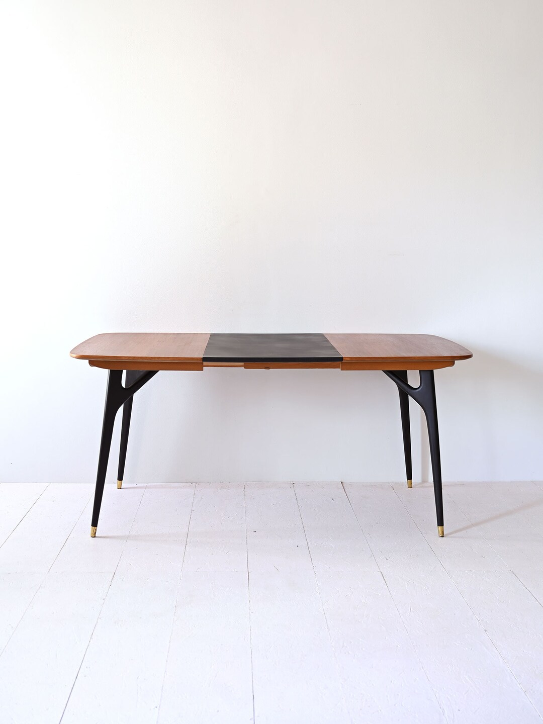 Vintage Dining Table With Extension – Elegant Black Detail & Gold ...