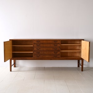 Vintage 1940s Walnut Sideboard with Metal Handles Scandinavian Elegance image 3