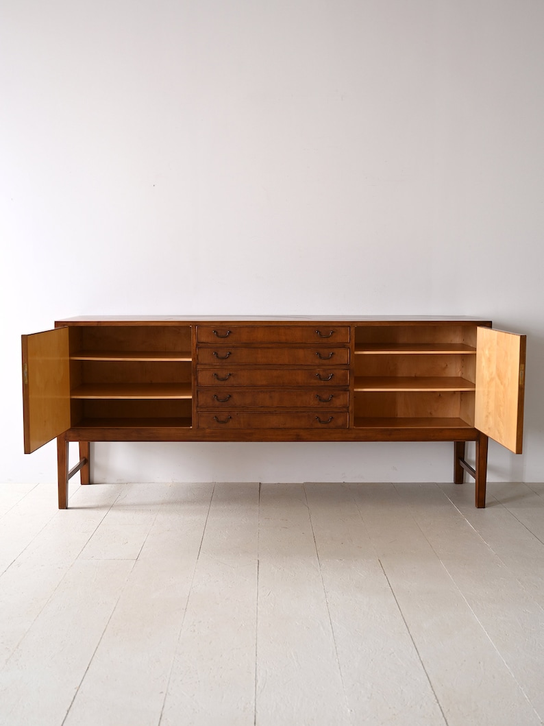 Vintage 1940s Walnut Sideboard with Metal Handles Scandinavian Elegance image 3