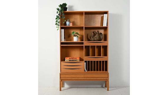 Marian Grabinski Modular Oak Bookcase 1960s Scandinavian Mid Century Modern Shelving Unit