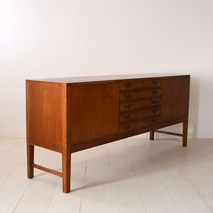 Vintage 1940s Walnut Sideboard with Metal Handles Scandinavian Elegance image 4