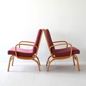 Pair of Vintage Scandinavian Gemla Bentwood Armchairs | 1960s Swedish Lounge Chairs with Original Upholstery | Mid Century Modern Seating