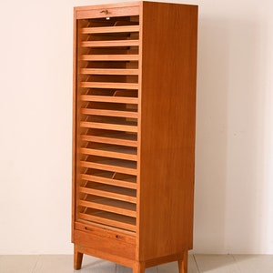 Vintage Danish Oak Roll-Top Filing Cabinet Mid-Century Modern Storage image 5