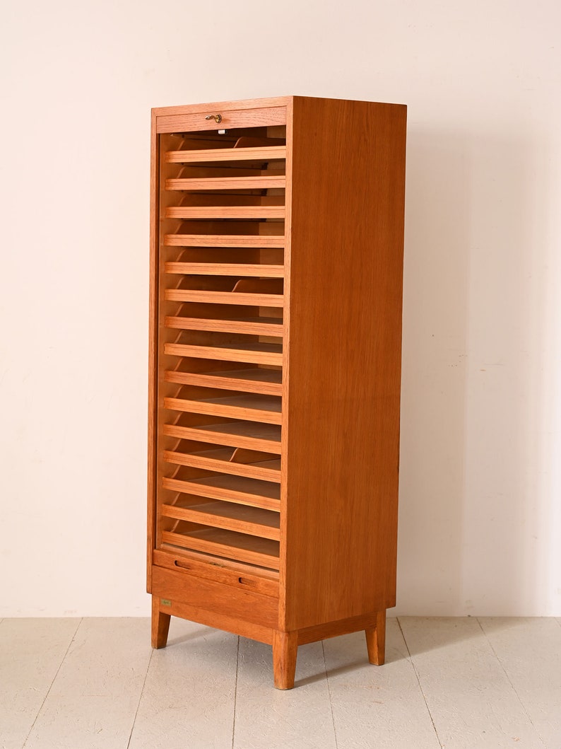 Vintage Danish Oak Roll-Top Filing Cabinet Mid-Century Modern Storage image 5